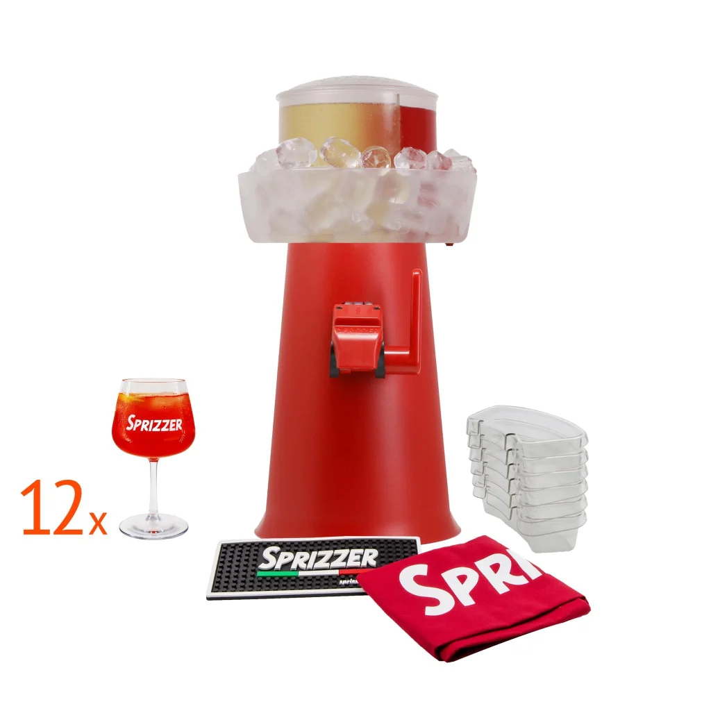 SPRIZZER Kit Completo Sprizzer Rosso in Plastica con Macchina Sprizzer 12 Bicchieri Sacca 6 Vaschette Aperibox e Tappetino – Set Aperitivo Pratico e Funzionale SPRIZZER-ROSSO-KIT-COMPLETO - Image 2