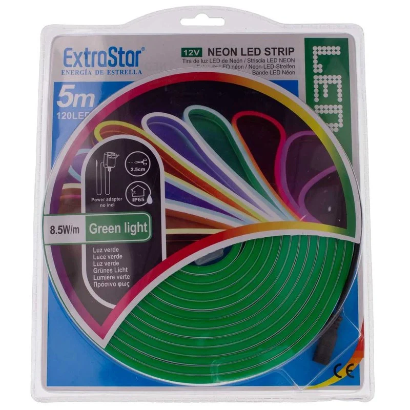 Striscia LED Neon 5M 8.5W/M 12V 120LED Modellabile e Tagliabile IP65 Impermeabile Green Light Angolazione Luce 120