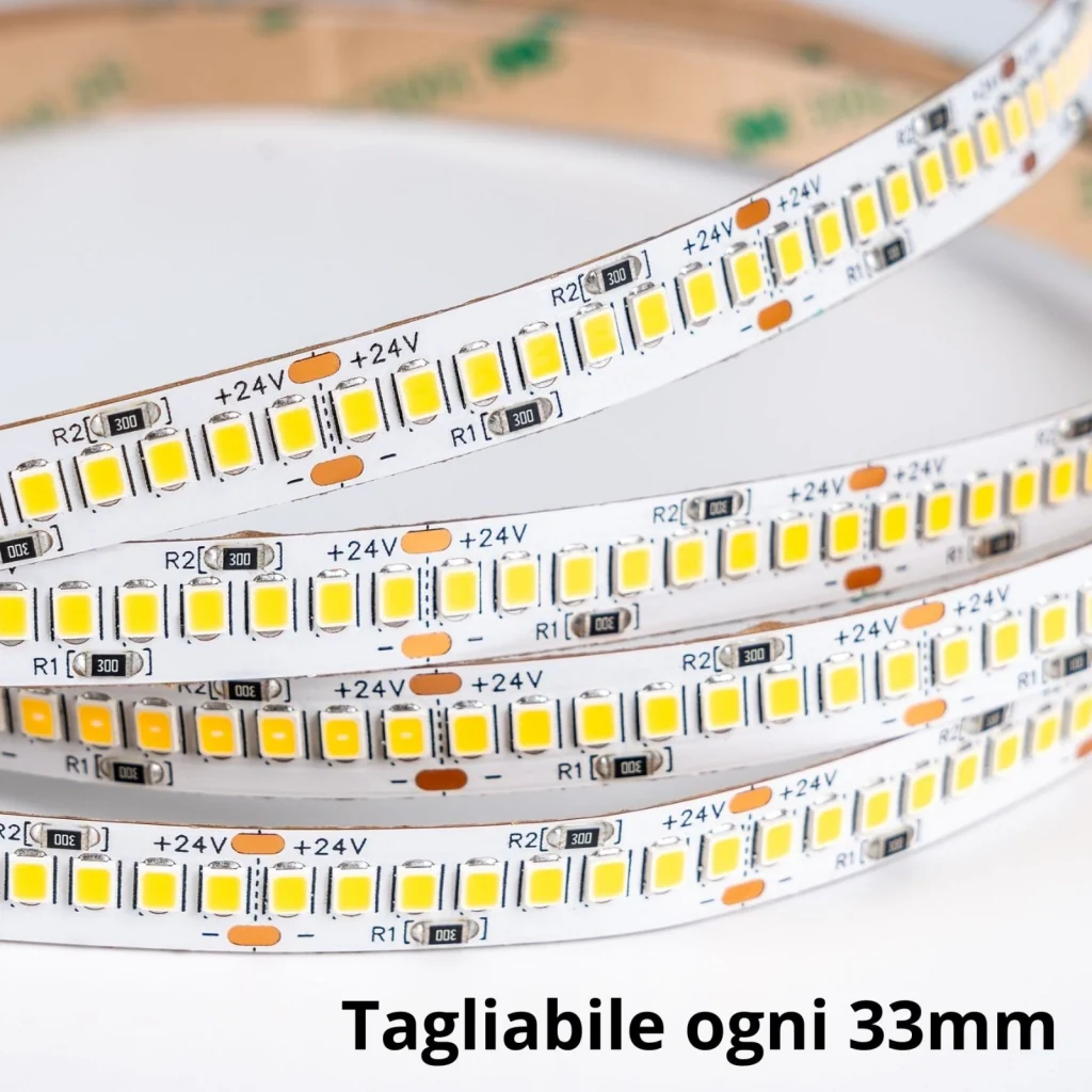 Striscia LED SMD 2835 24V, 5 Metri, Larga 10mm, Neutro 4000K, Super Luminoso 24W/M 4000LM/M 160LM/W 240SMD/M, Dimmerabile PWM, Tagliabile ogni 33mm, IP20, CRI>80 - Image 3