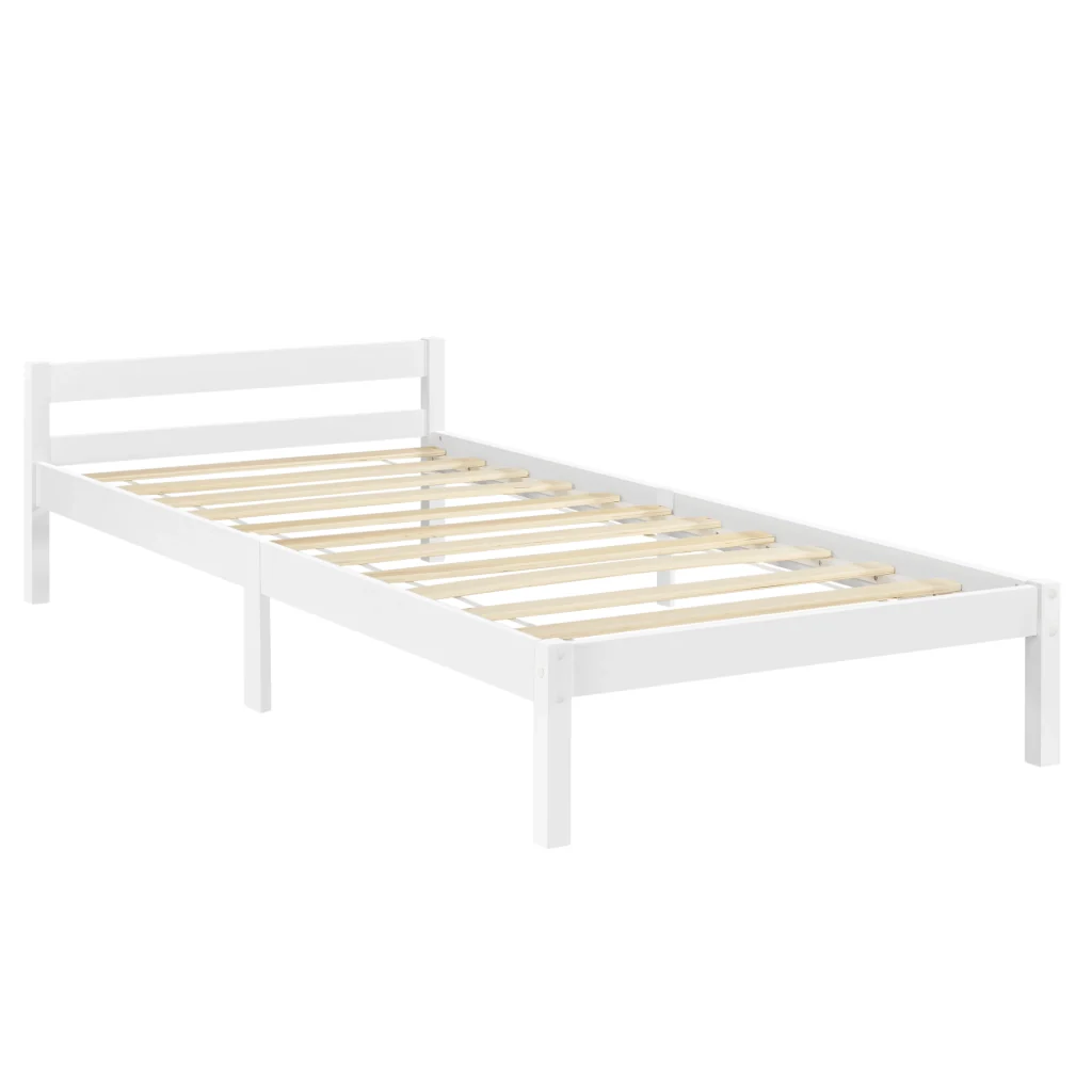 Struttura Letto in Legno di Pino 90 x 200 cm con Testiera Bassa Letto Singolo in Design Minimal - Bianco - Image 2