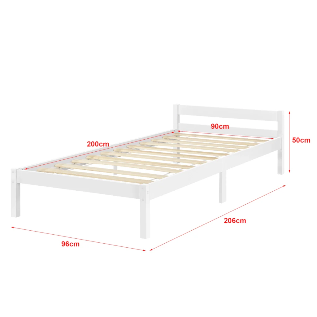 Struttura Letto in Legno di Pino 90 x 200 cm con Testiera Bassa Letto Singolo in Design Minimal - Bianco - Image 3