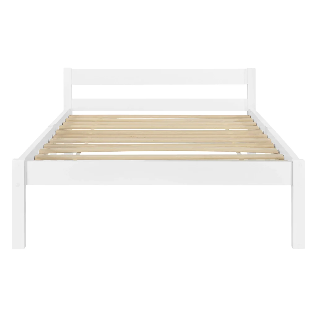 Struttura Letto in Legno di Pino 90 x 200 cm con Testiera Bassa Letto Singolo in Design Minimal - Bianco - Image 4