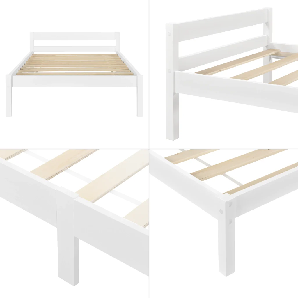 Struttura Letto in Legno di Pino 90 x 200 cm con Testiera Bassa Letto Singolo in Design Minimal - Bianco - Image 5