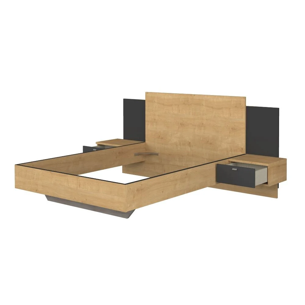 Struttura letto alla francese 1517 con comodini integrati colore rovere e nero - Image 6