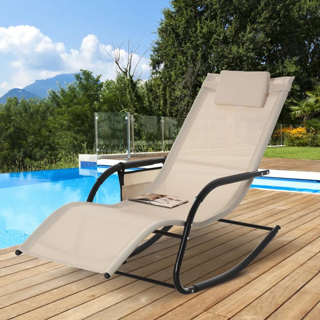 Struttura metallica beige sedia basculante all'aperto 150×62×88cm - Image 2