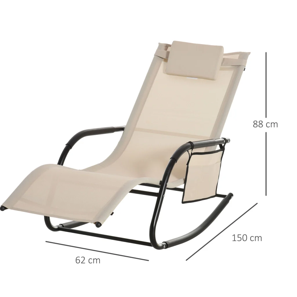 Struttura metallica beige sedia basculante all'aperto 150×62×88cm - Image 3