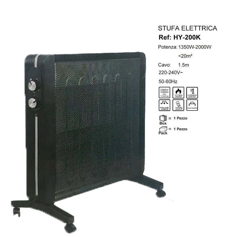 Stufa Elettrica da 1000-2000W Silensiozo e Leggero con manopola intuitiva per Ambiente fino 20mq  Colore Nero L73cm x H62cm - Image 3