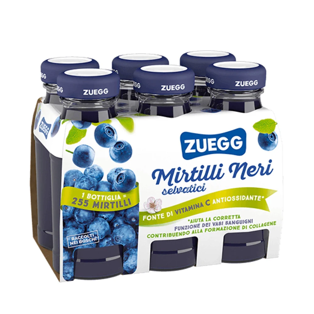 Succo zuegg ai mirtilli selvatici confezione da 6 bottiglie di vetro da 125 milliliters