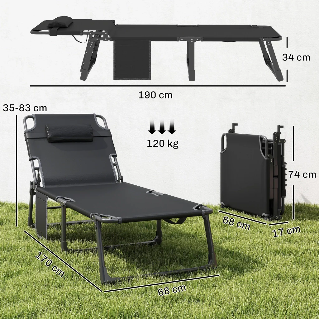 Sun Solder Grande sedia da giardino pieghevole con schienale regolabile in 5 direzioni borsa imbottita per la testa - Image 3