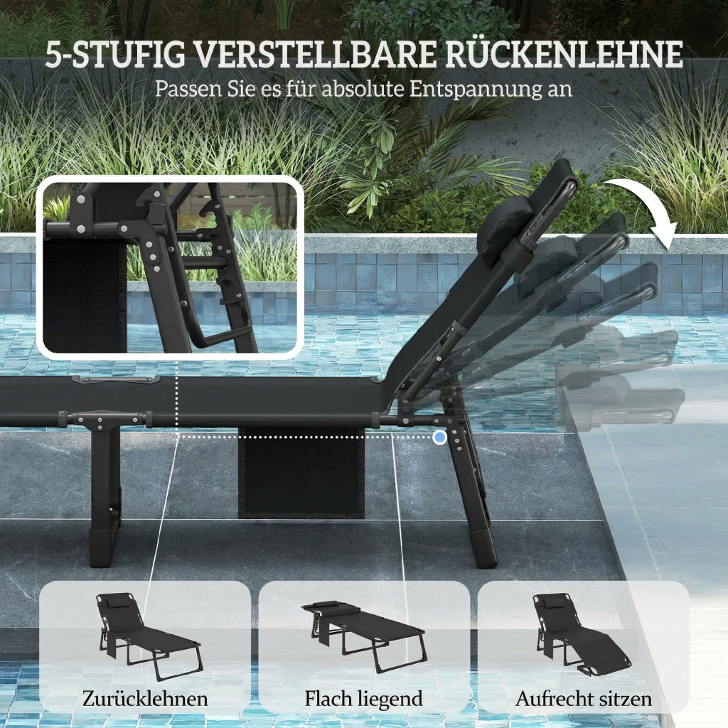 Sun Solder Grande sedia da giardino pieghevole con schienale regolabile in 5 direzioni borsa imbottita per la testa - Image 4
