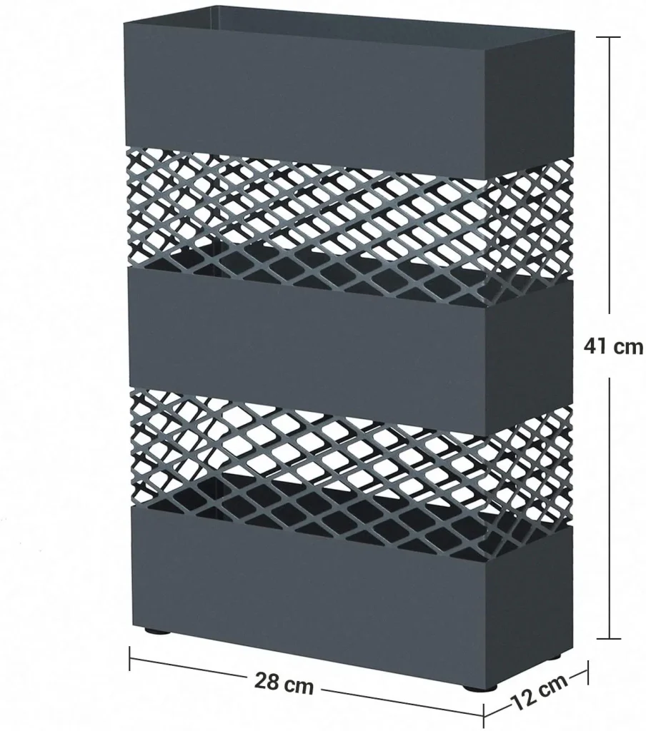 Supporto portaombrelli in metallo per ombrelli 28 x 12 x 41 cm rettangolare con presa acqua 4 ganci motivi traforati grigio antracite 12_0000878 - Image 4