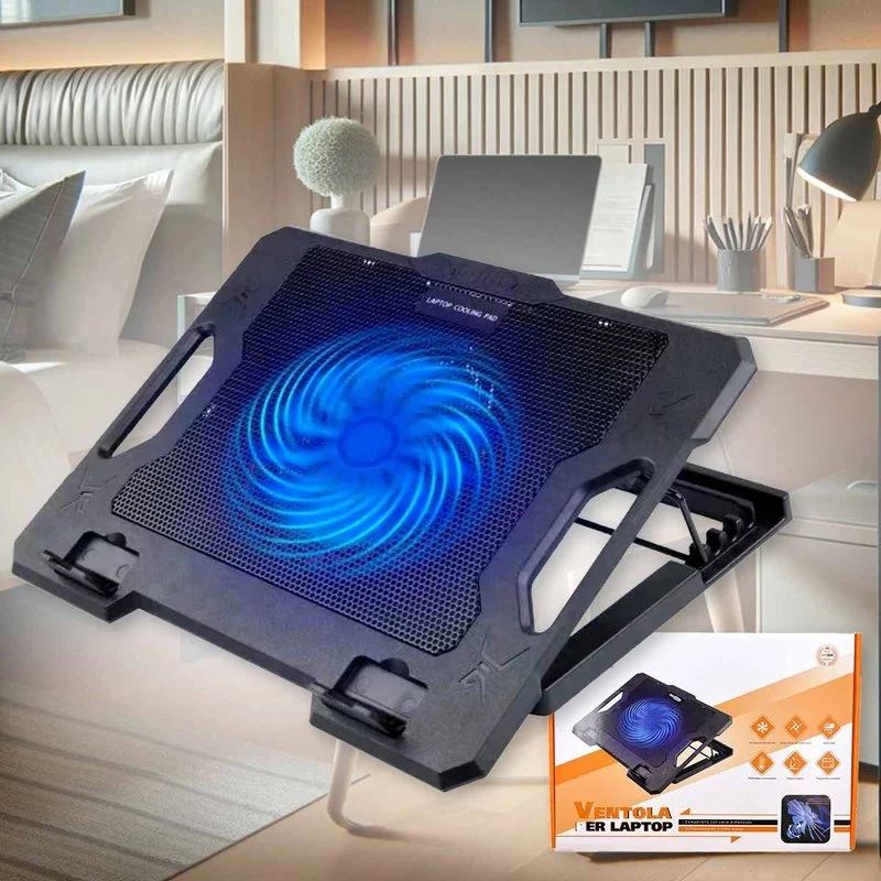 Supporto Regolabile con Ventola per Laptop PC Modello con Ventola Singola da 14cm Dimensione Supporto L37cm x W27cm x H3cm - Image 3