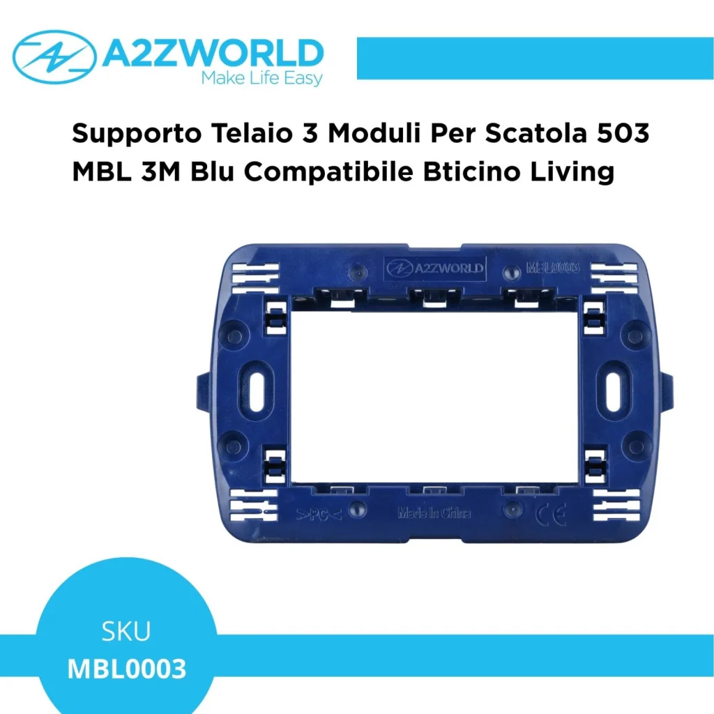 Supporto Telaio 3 Moduli Per Scatola 503 MBL 3M Blu Compatibile Bticino Living BLN0203 - Image 2