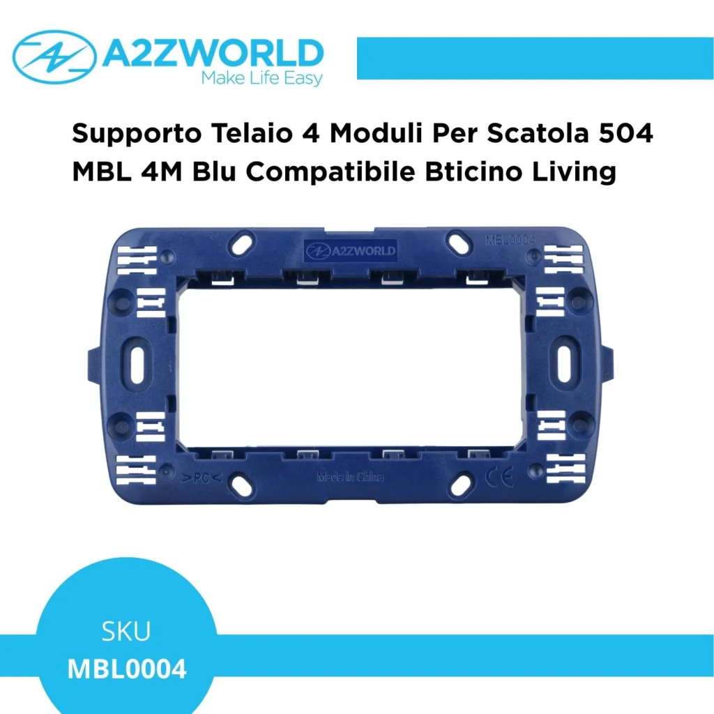 Supporto Telaio 4 Moduli Per Scatola 504 MBL 4M Blu Compatibile Bticino Living BLN0204 - Image 2