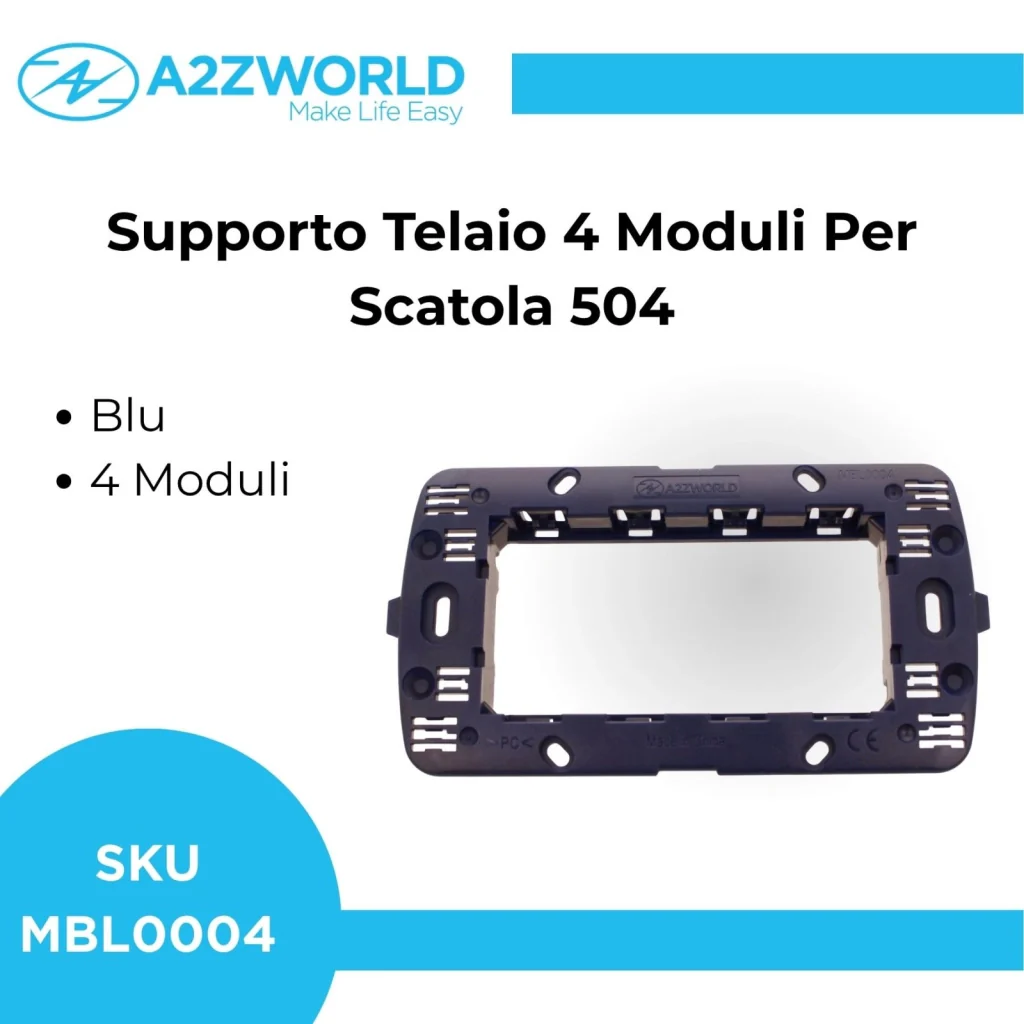 Supporto Telaio 4 Moduli Per Scatola 504 MBL 4M Blu Compatibile Bticino Living BLN0204 - Image 4