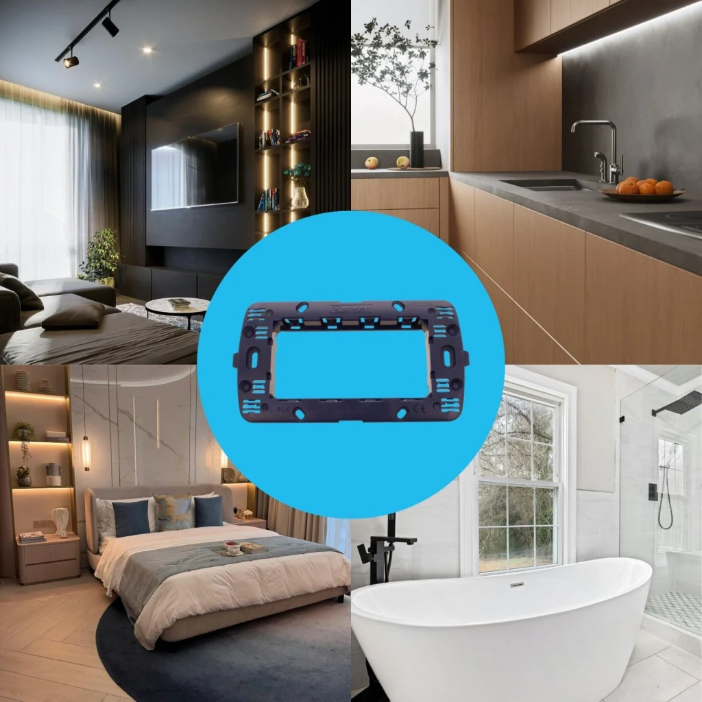 Supporto Telaio 4 Moduli Per Scatola 504 MBL 4M Blu Compatibile Bticino Living BLN0204 - Image 6