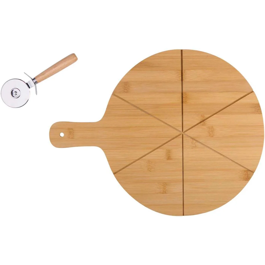 Tagliere per Pizza con Coltello Taglierina con Rotella Accessori da Tavola 34 cm - Image 2