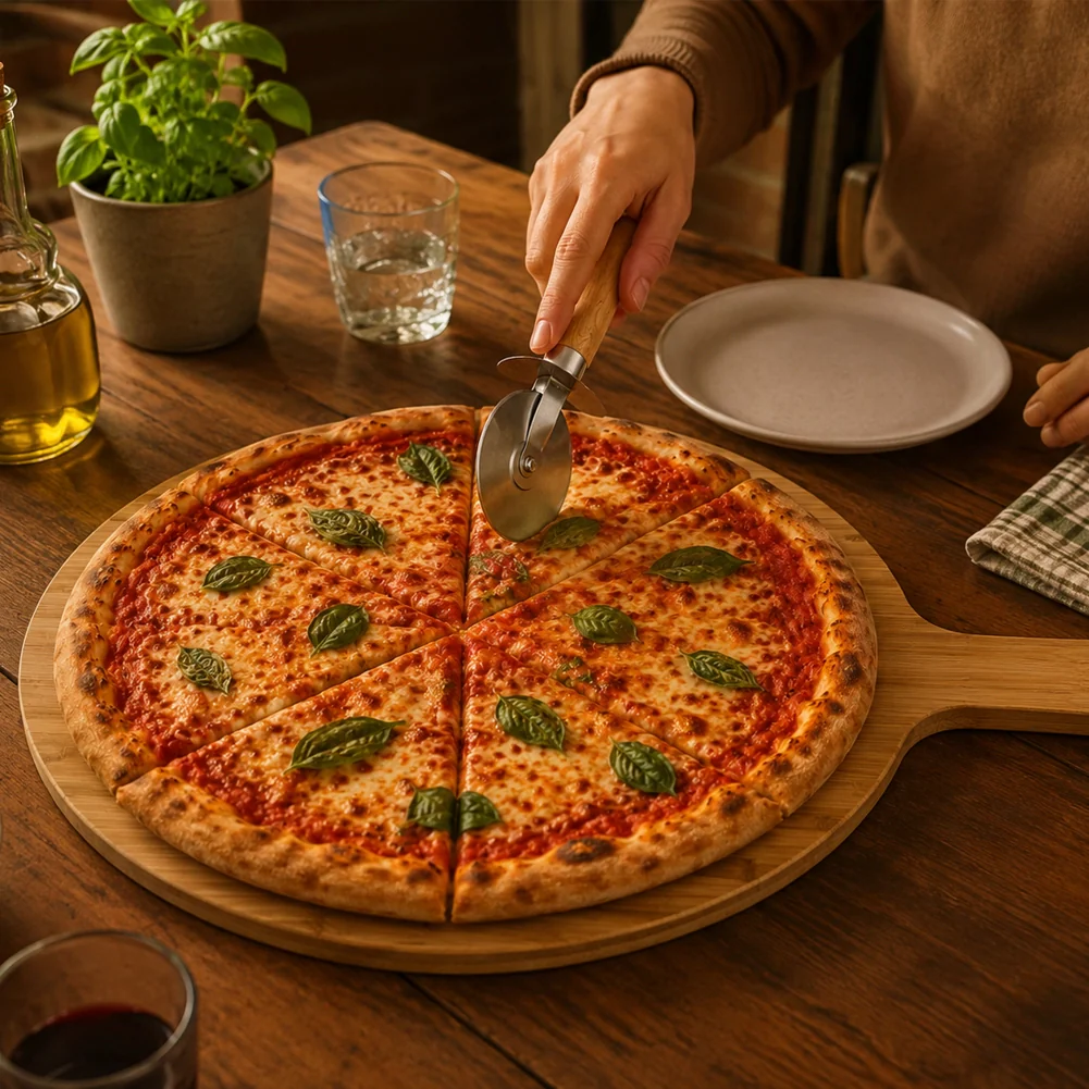 Tagliere per Pizza con Coltello Taglierina con Rotella Accessori da Tavola 34 cm - Image 3