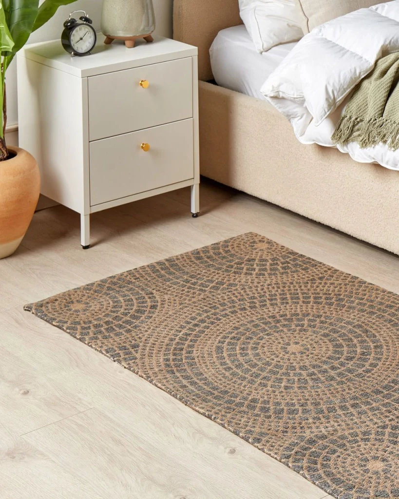 Tappeto da giardino beige e grigio in iuta 80 x 150 cm Rettangolare con motivo geometrico a trama piatta stile boho Camera da letto Soggiorno - Image 4