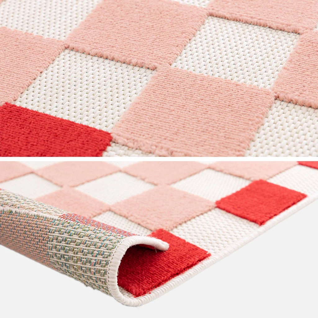 Tappeto da interno/esterno a scacchi rosa e rosso - Image 3