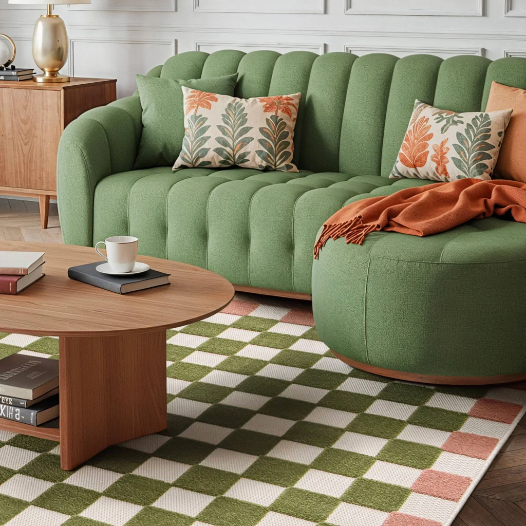 Tappeto da interno/esterno a scacchi rosa e verde - Image 3
