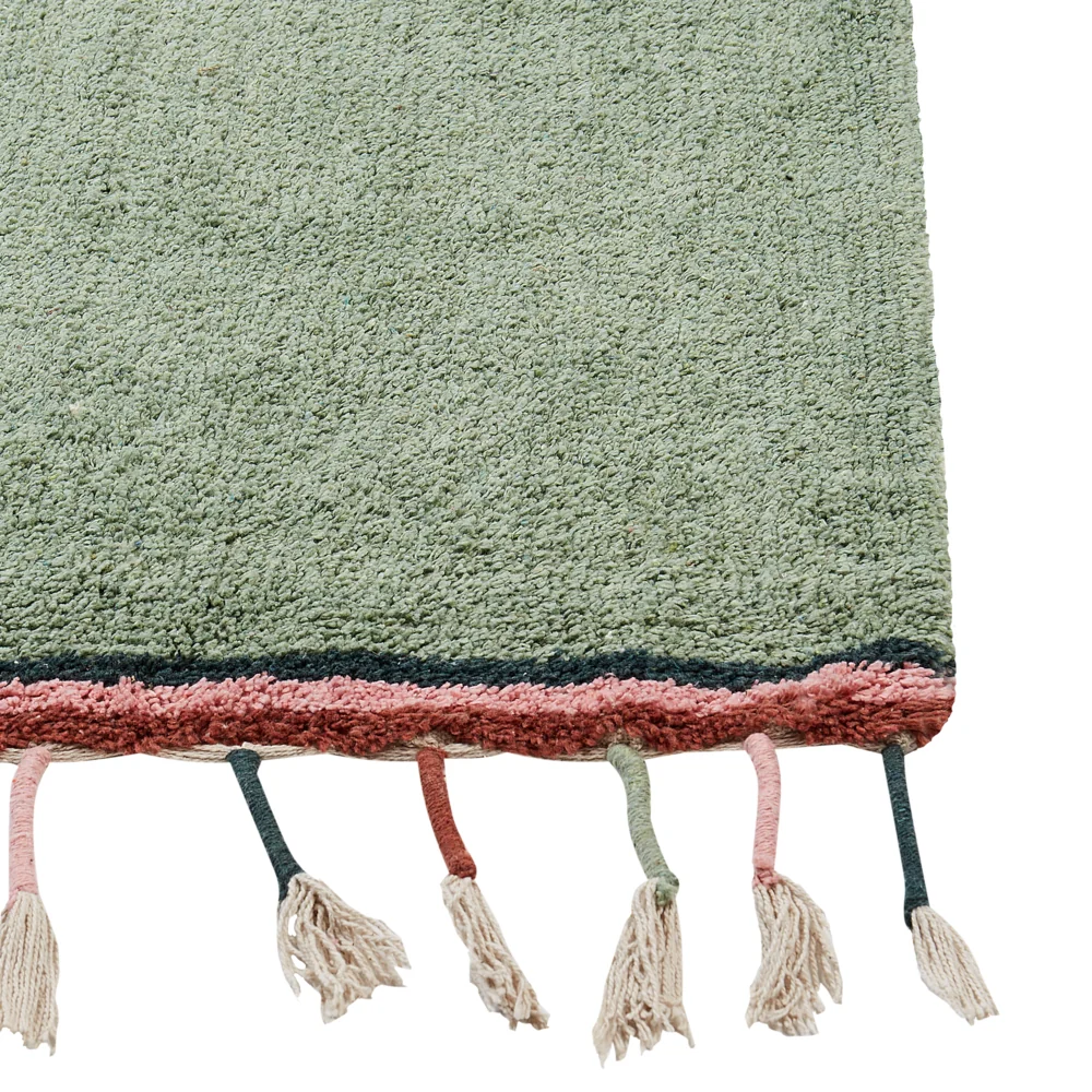 Tappeto per bambini in cotone verde 140 x 200 cm Rettangolare con nappe Motivi solidi Tappeto per bambini moderno e bohémien - Image 2