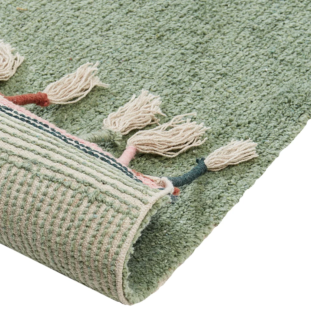 Tappeto per bambini in cotone verde 140 x 200 cm Rettangolare con nappe Motivi solidi Tappeto per bambini moderno e bohémien - Image 3