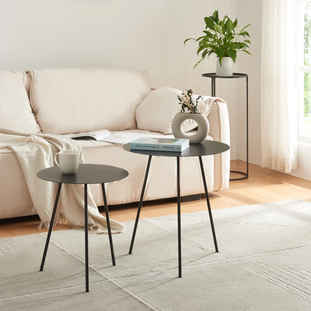 Tavolino a Treppiede Sula con Piano Rotondo 53 x 50 cm Metallo Nero [en.casa] - Image 8