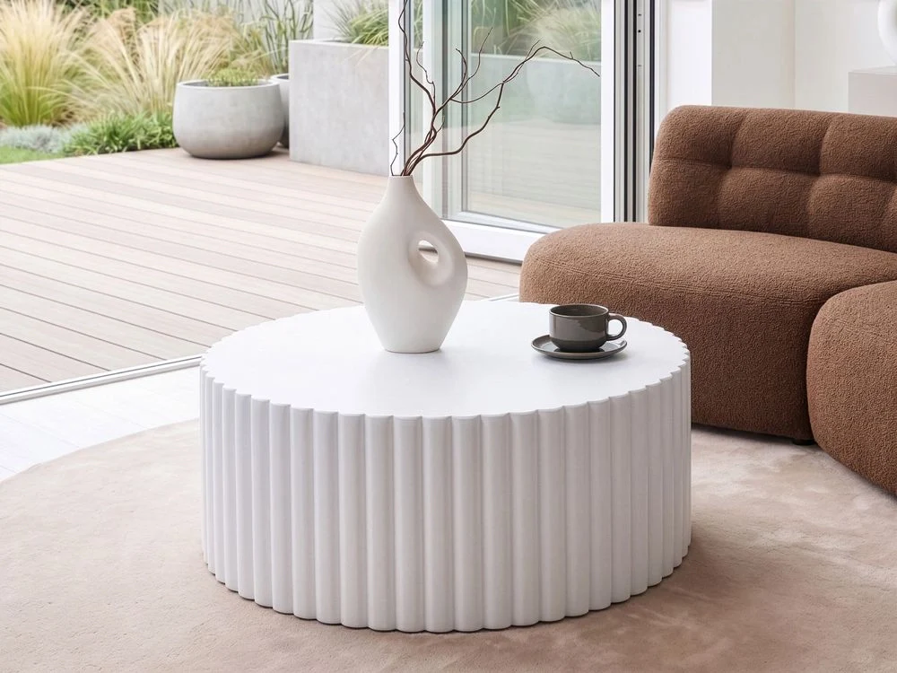 Tavolino Accent, effetto bianco in fibra di vetro e MgO piano rotondo da 117 cm resistente ai raggi UV alla ruggine all'acqua e al vento - Image 4