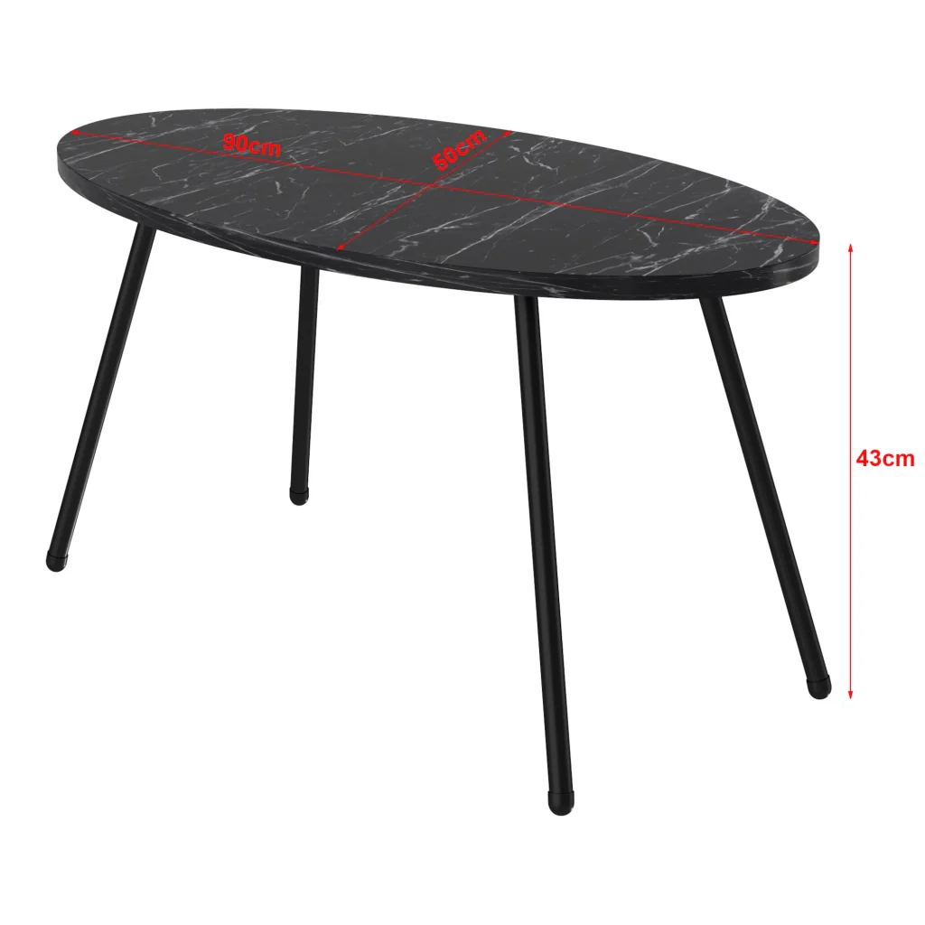 Tavolino Basso da caffè 'Skærbæk' (AxLxP) 43 x 90 x 50 cm Tavolino da Salotto con Piano Ovale Marmo Nero [en.casa] - Image 3