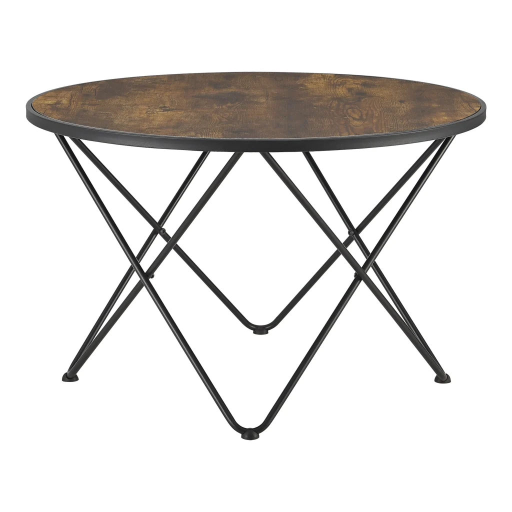 Tavolino Basso da Salotto 'Goskamark' con PianoTondo in Effetto Legno - Gambe in Acciaio [en.casa] - Image 4