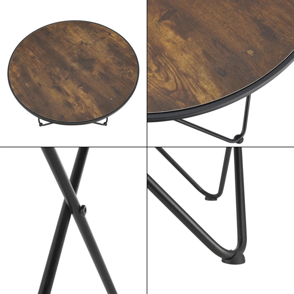Tavolino Basso da Salotto 'Goskamark' con PianoTondo in Effetto Legno - Gambe in Acciaio [en.casa] - Image 6