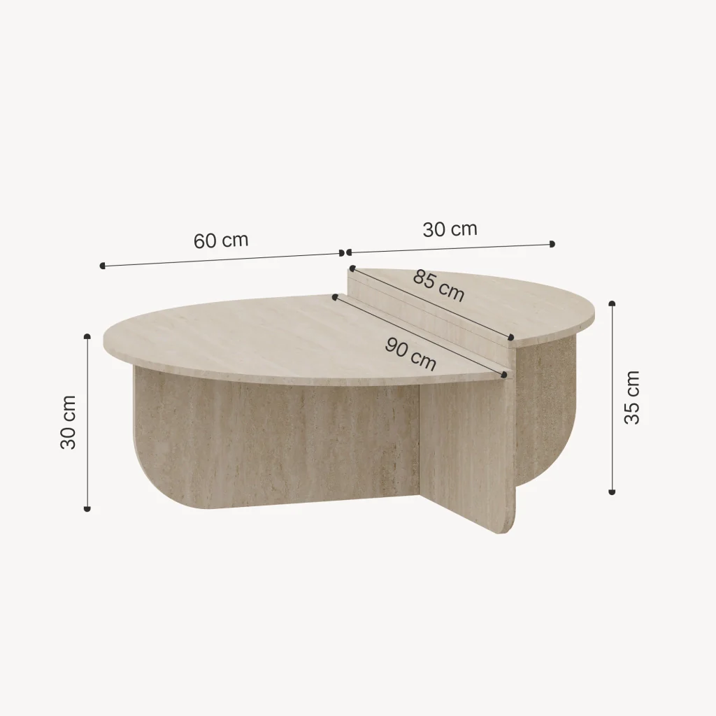 Tavolino Basso da Salotto Tondesdaslo con 2 Piani Semicircolari di Diverse Misure - Travertino [en.casa] - Image 8