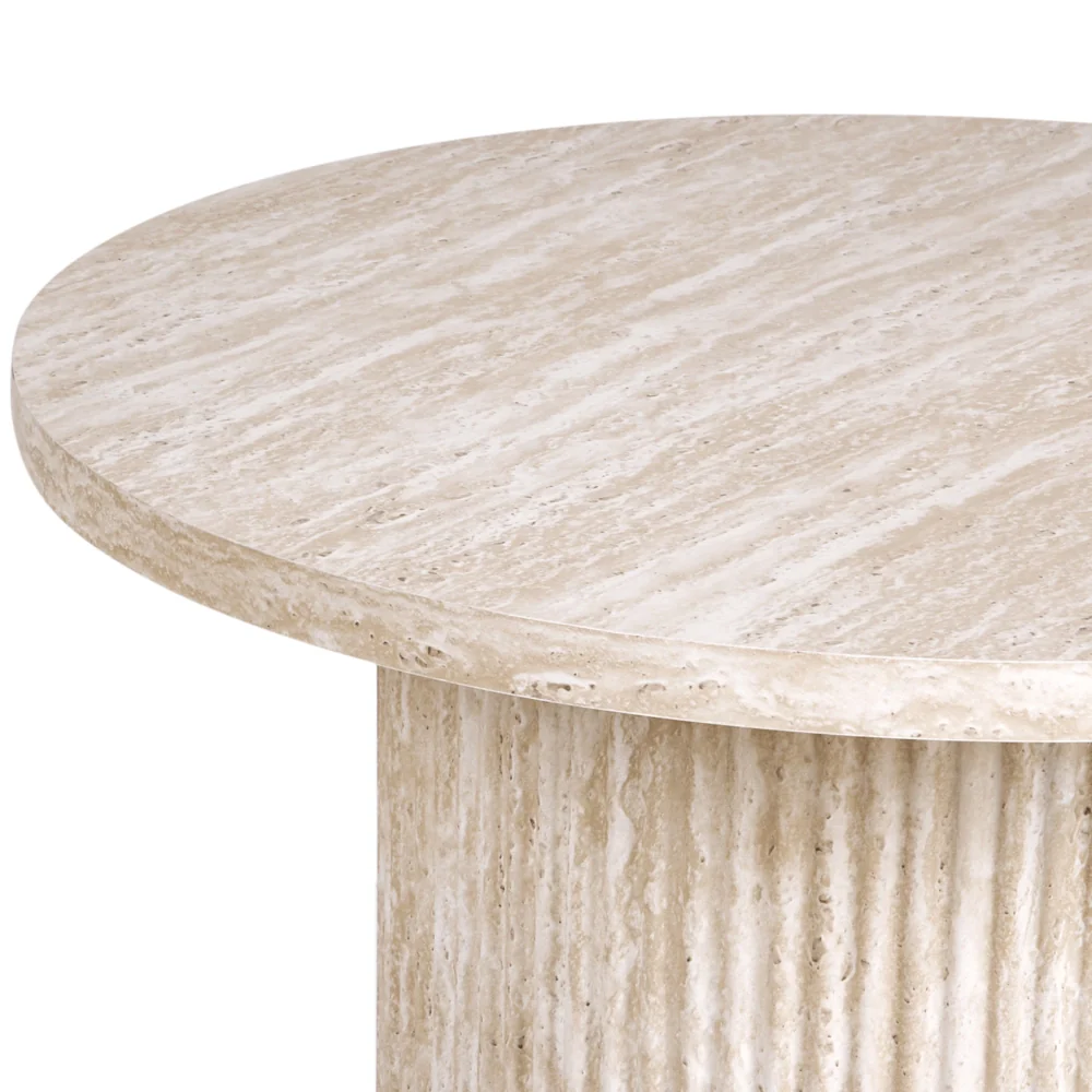 Tavolino con piano in MDF impiallacciato Base in pietra ø 50 cm Beige Design moderno Soggiorno - Image 2
