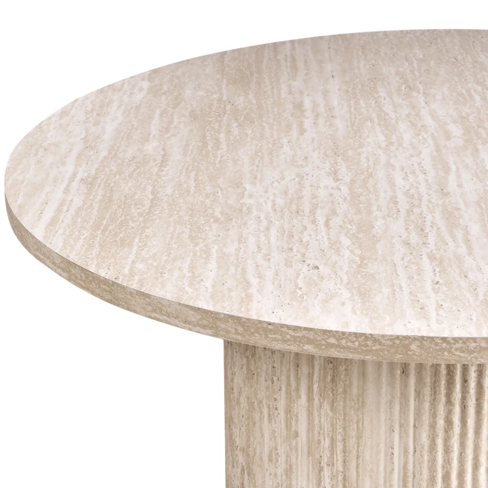 Tavolino con piano in MDF impiallacciato Base in pietra ø 80 cm Beige Design moderno Soggiorno - Image 2
