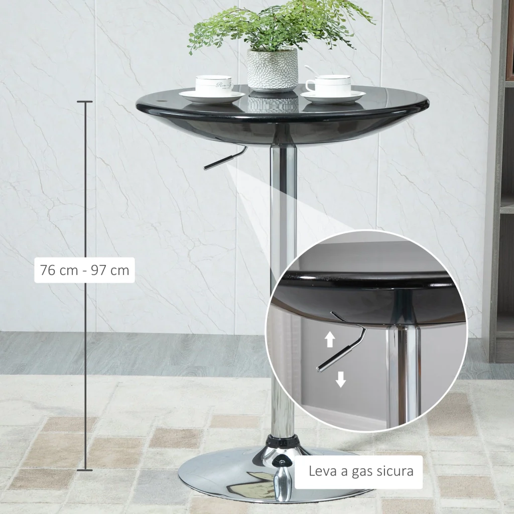 Tavolino da Bar Ø61x76-97 cm in Acciaio e ABS Nero - Image 4