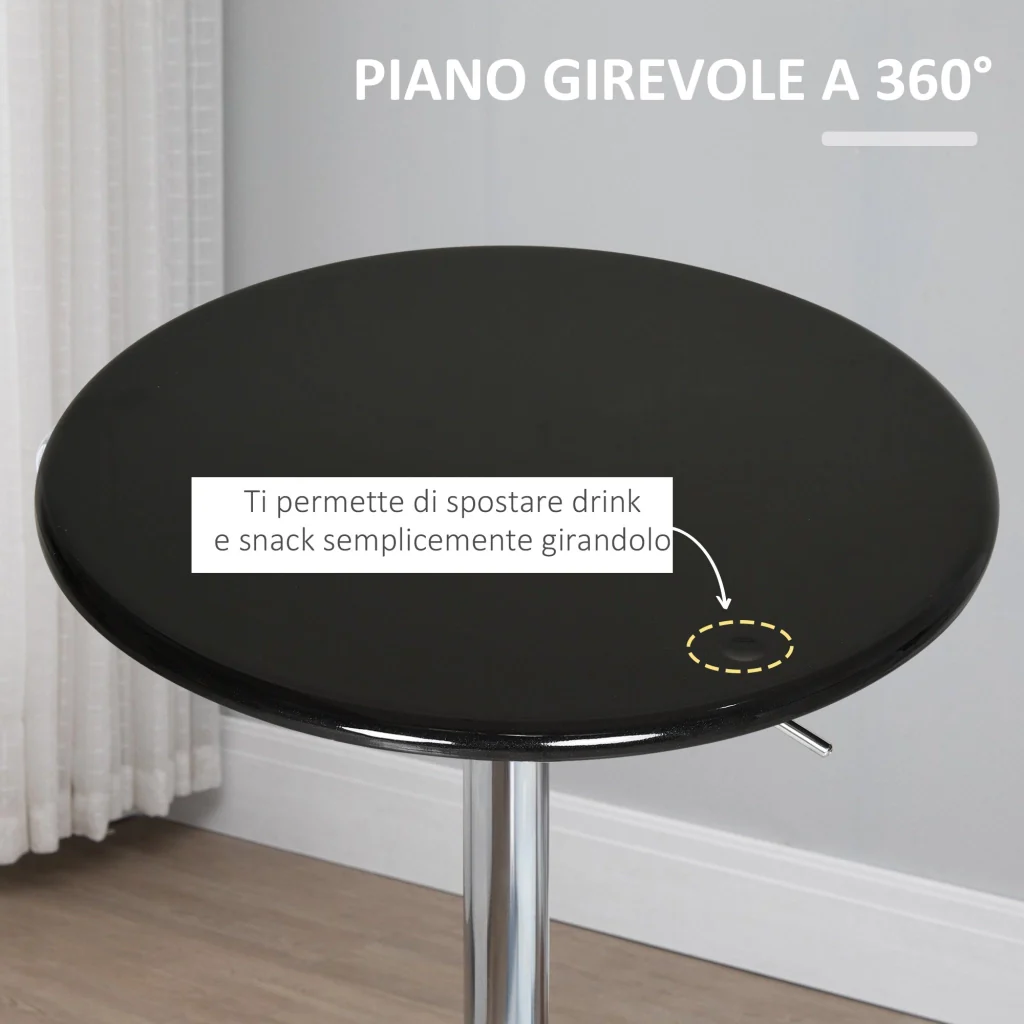 Tavolino da Bar Ø61x76-97 cm in Acciaio e ABS Nero - Image 5