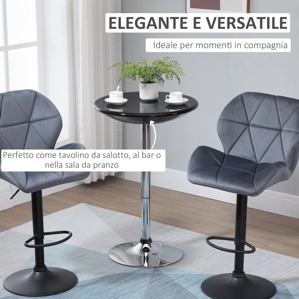 Tavolino da Bar Ø61x76-97 cm in Acciaio e ABS Nero - Image 7