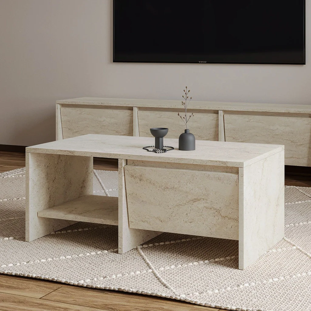 Tavolino in legno "Laris" - 90 x 45 x 35 cm - Travertino - Image 2
