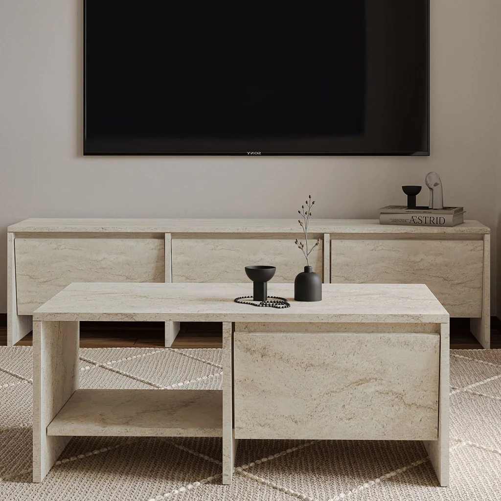 Tavolino in legno "Laris" - 90 x 45 x 35 cm - Travertino - Image 3