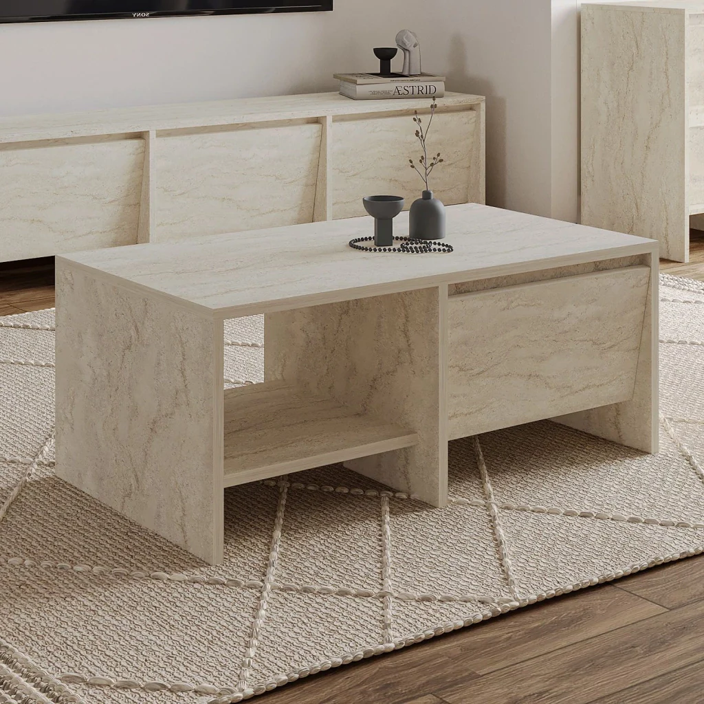 Tavolino in legno "Laris" - 90 x 45 x 35 cm - Travertino - Image 4