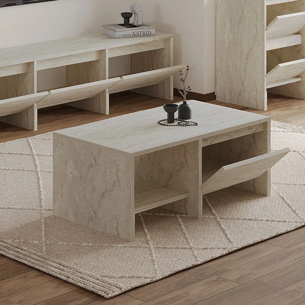 Tavolino in legno "Laris" - 90 x 45 x 35 cm - Travertino - Image 5