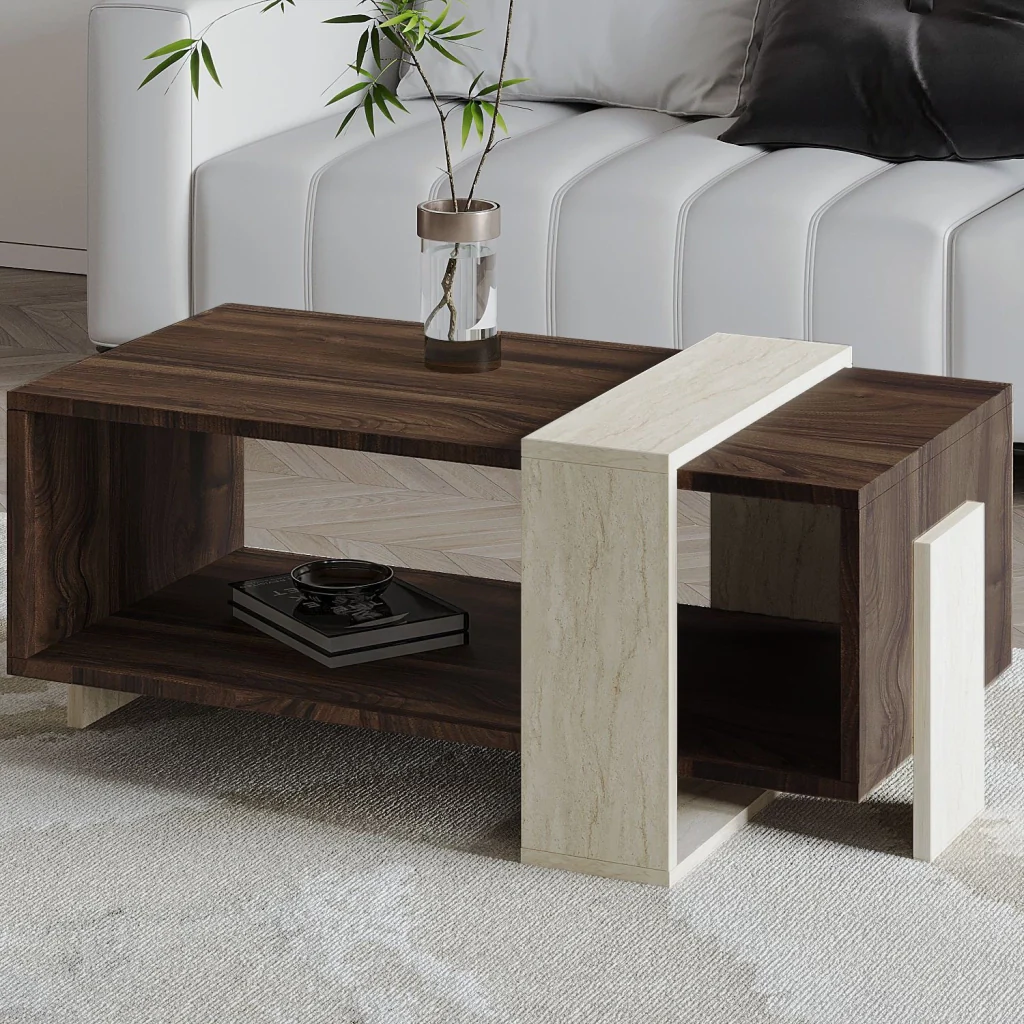 Tavolino in legno "Meleni" - 90 x 49 x 40 cm - Travertino - Image 4
