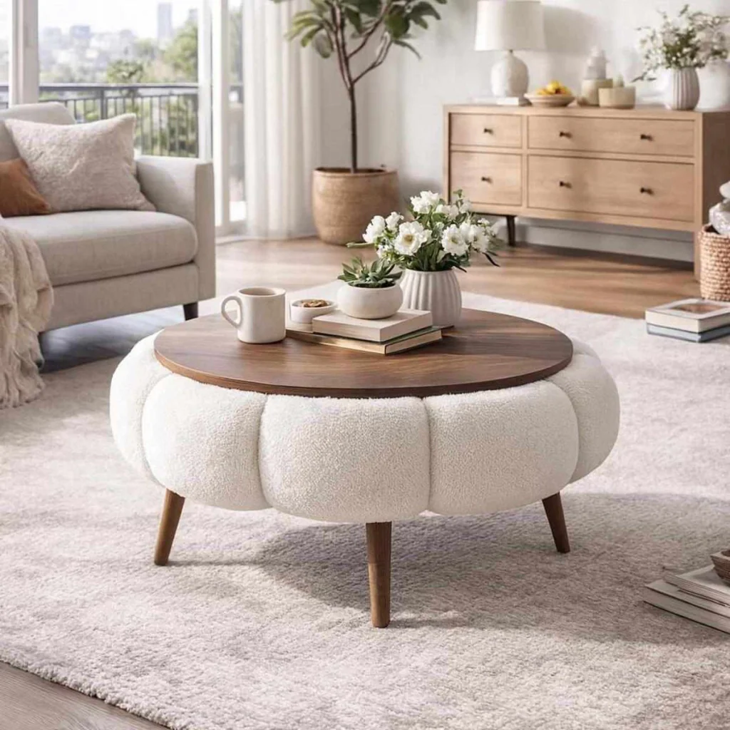 Tavolino in legno Papatya 60" - 60 x 60 x 44 cm - Bianco