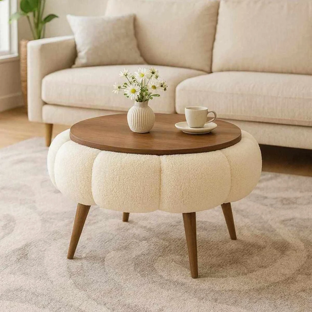 Tavolino in legno Papatya 60" - 60 x 60 x 44 cm - Crema - Image 2