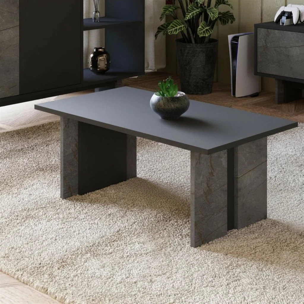 Tavolino in legno "Ravello" - 90 x 50 x 40 cm - Grigio antracite marmorizzato - Image 2