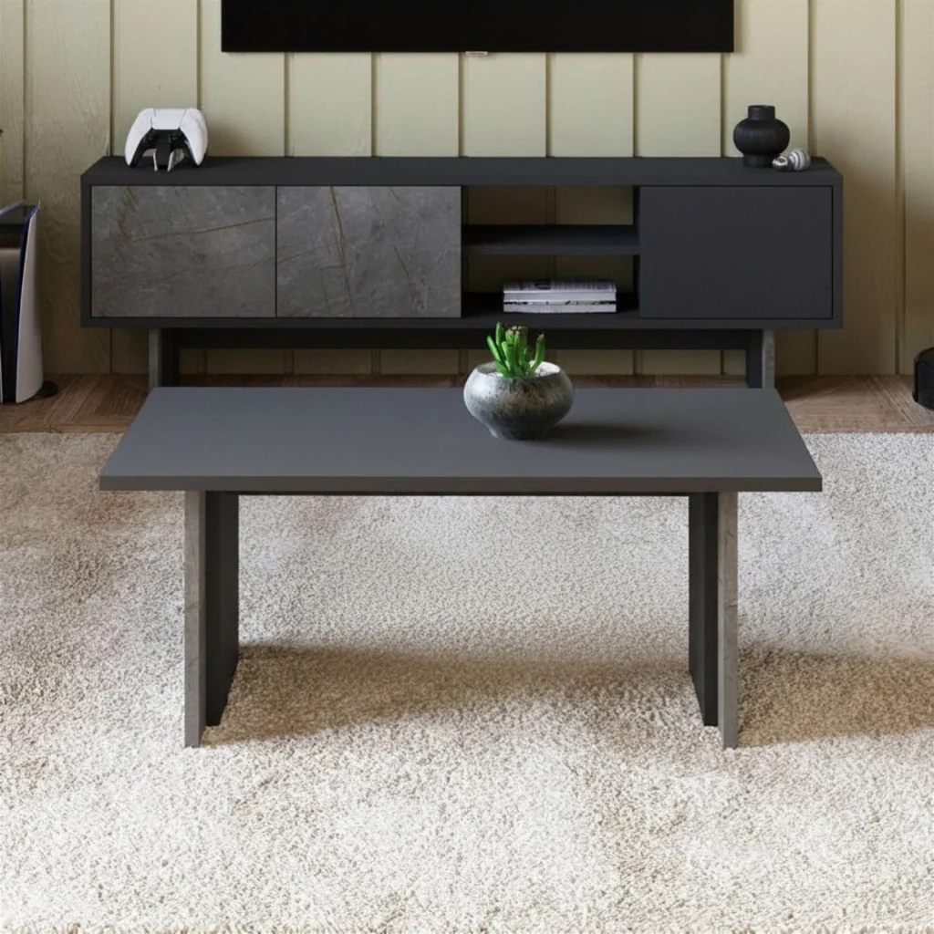 Tavolino in legno "Ravello" - 90 x 50 x 40 cm - Grigio antracite marmorizzato - Image 3
