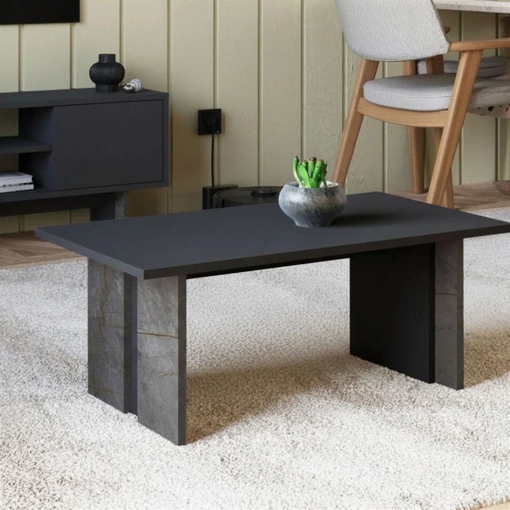 Tavolino in legno "Ravello" - 90 x 50 x 40 cm - Grigio antracite marmorizzato - Image 4