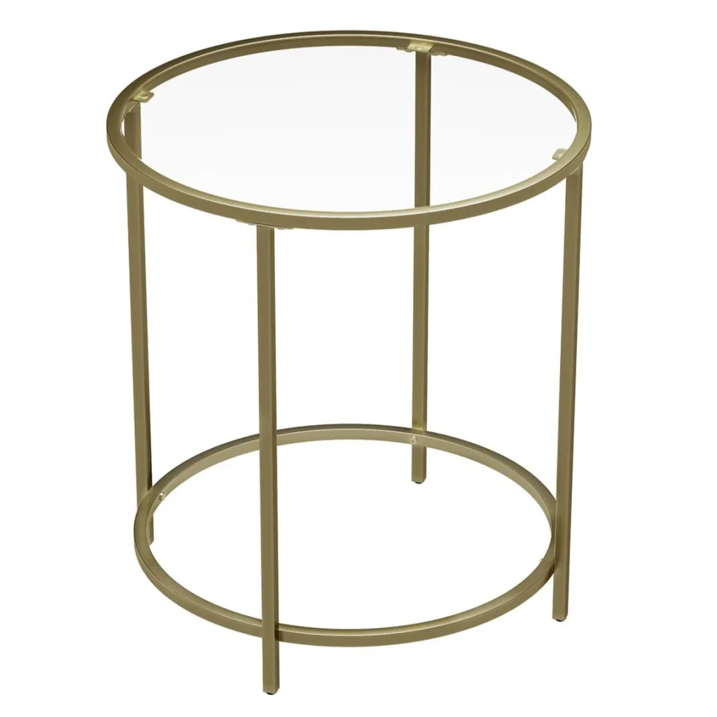 Tavolino rotondo con piano in vetro temperato 50 x 50 x 55 cm struttura in metallo dorato tavolino consolle comodino tavolo da soggiorno/balcone robusto e stabile oro decorativo 12_0007566 - Image 2