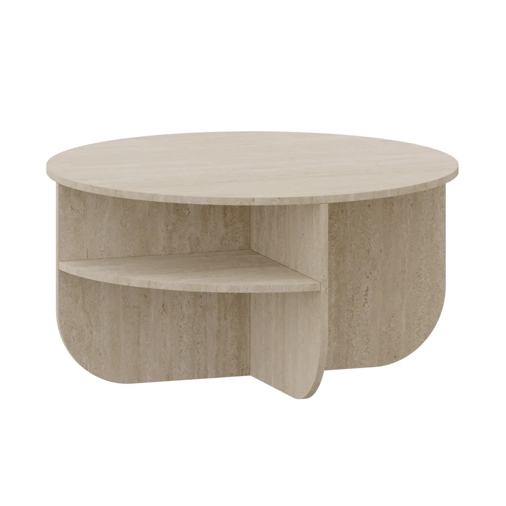 Tavolino Rotondo Reykhon Ø80 x 41 cm Color Avorio Travertin [en.casa] - Image 2